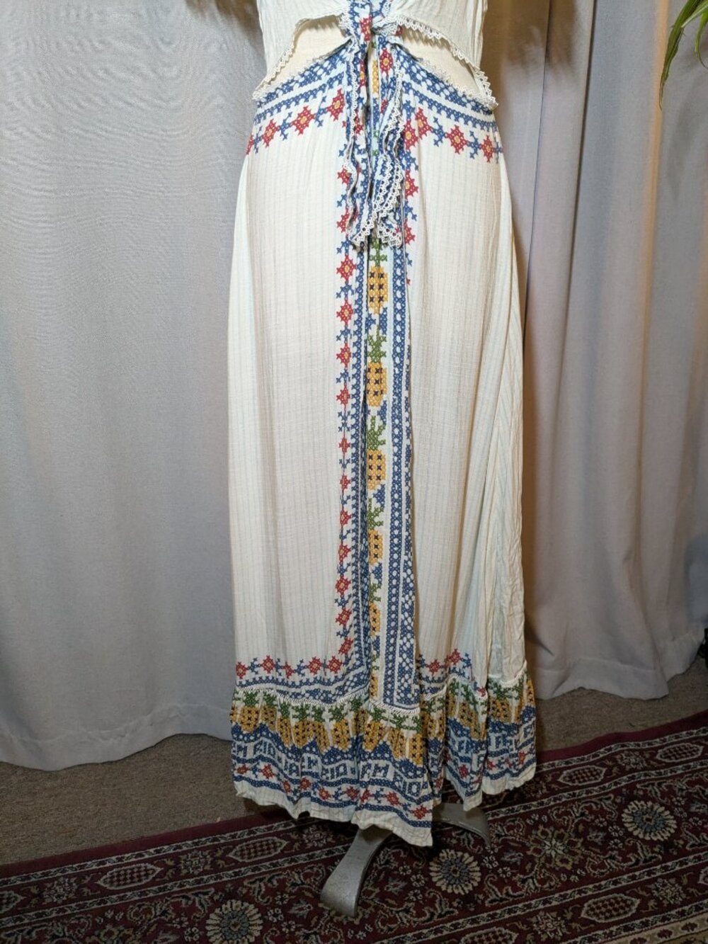 FARM Rio Maxi Dress White Floral Blue Tropical Cut Outs Sleeves Size XL - Picture 5 of 15